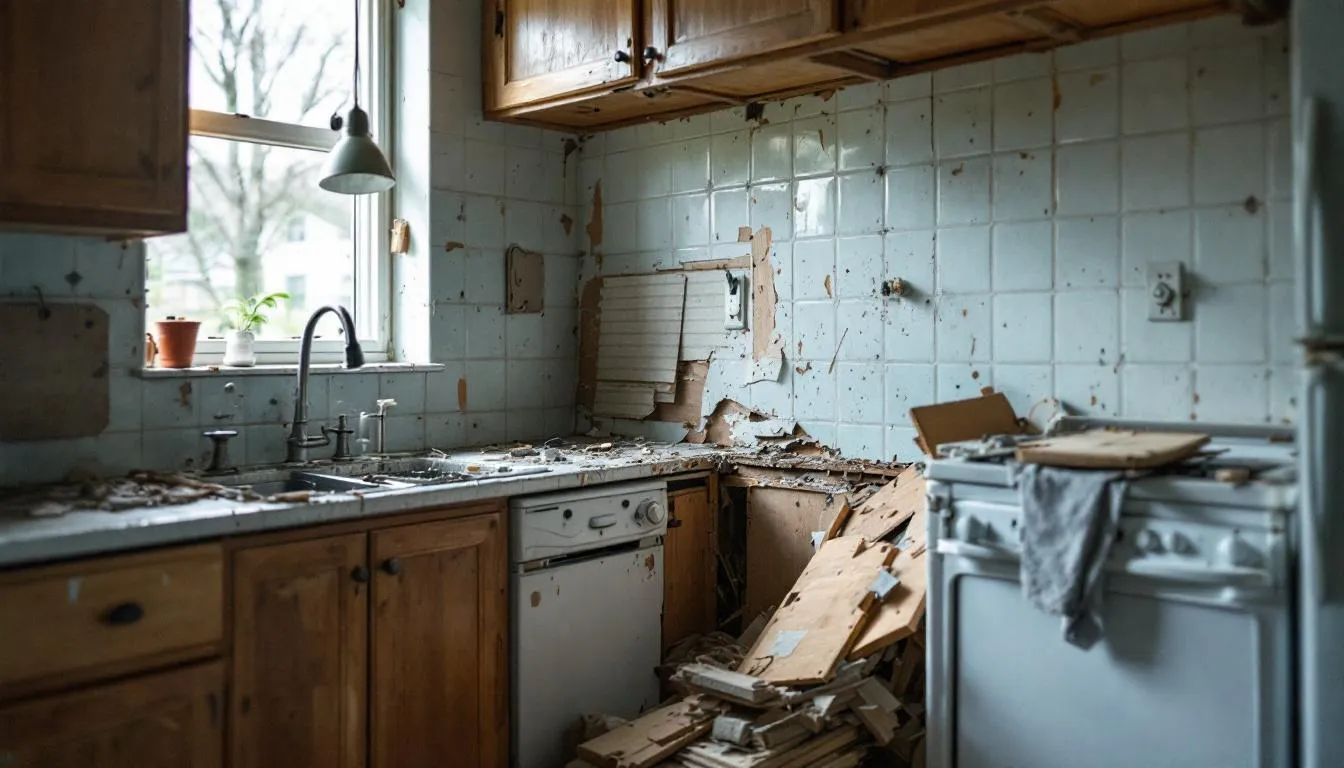 Outdated Cabinet Layout Blocking Natural Light