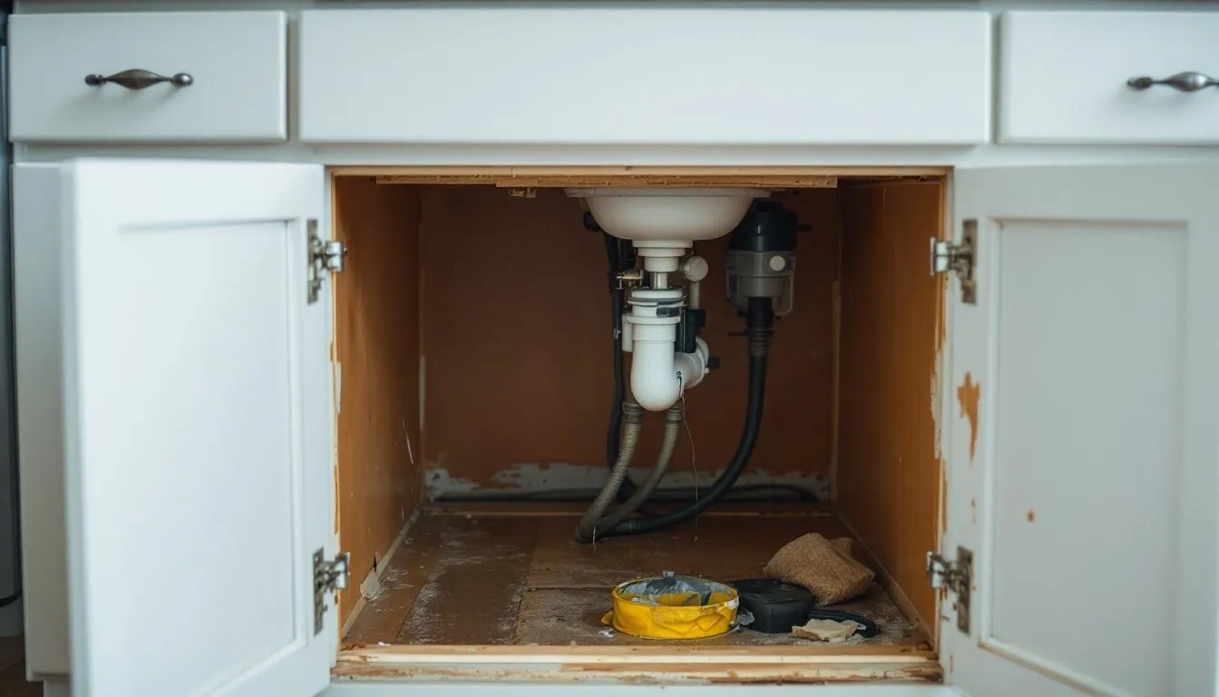 Water-Damaged Kitchen Cabinets Under the Sink